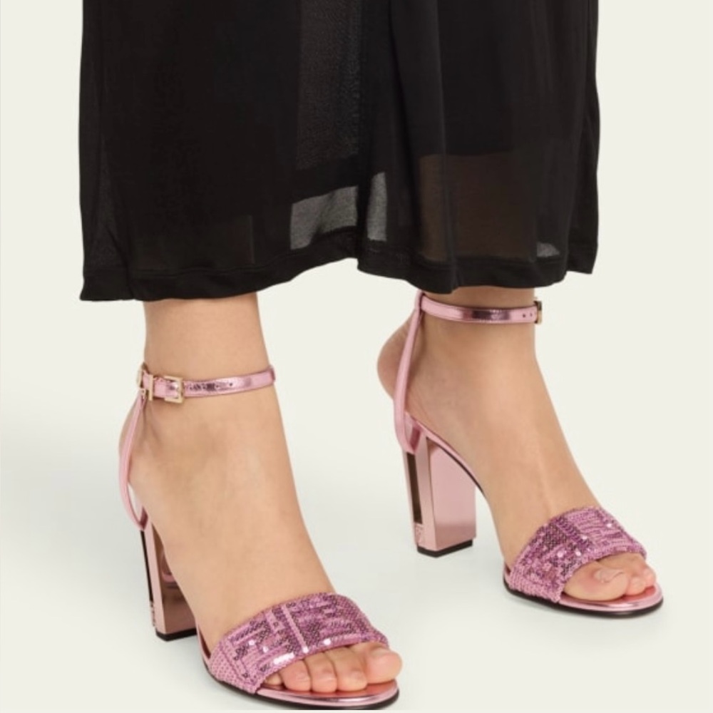 Fendi Delfina Sequin Block Heel Sandals – Lavender–Size 39– NIB–Retail $1,190